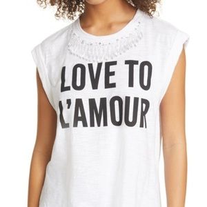 NWT Cinq a Sept Love to L’Amour Baroque Bella Embellished Graphic Tee